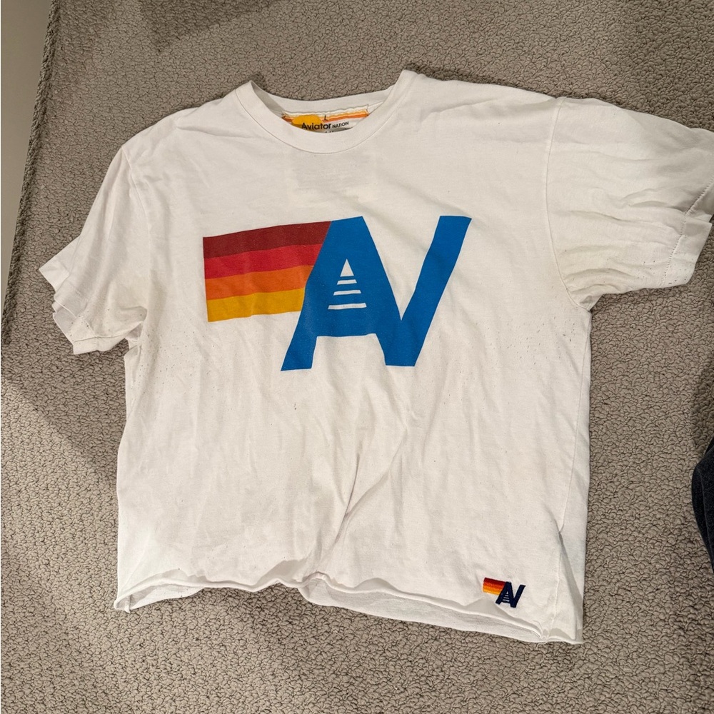 Aviator Nation White Tee with Vibrant Logo